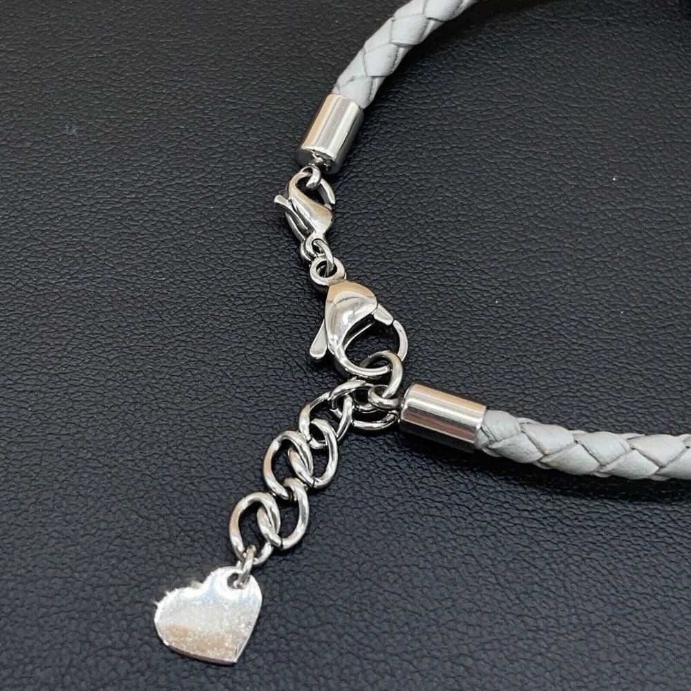 Bracelet Crystal Beads Religious Gray Leather Stainless Steel Cross Polished 7.5 - Picture 4 of 7